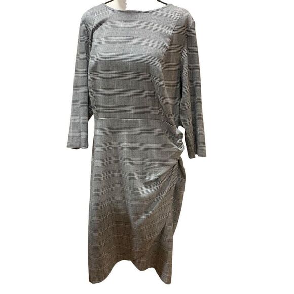 ELOQUII Faux Wrap Ruched Houndstooth Plaid Sheath Dress Grey/Black/White Size 14 - Picture 4 of 11